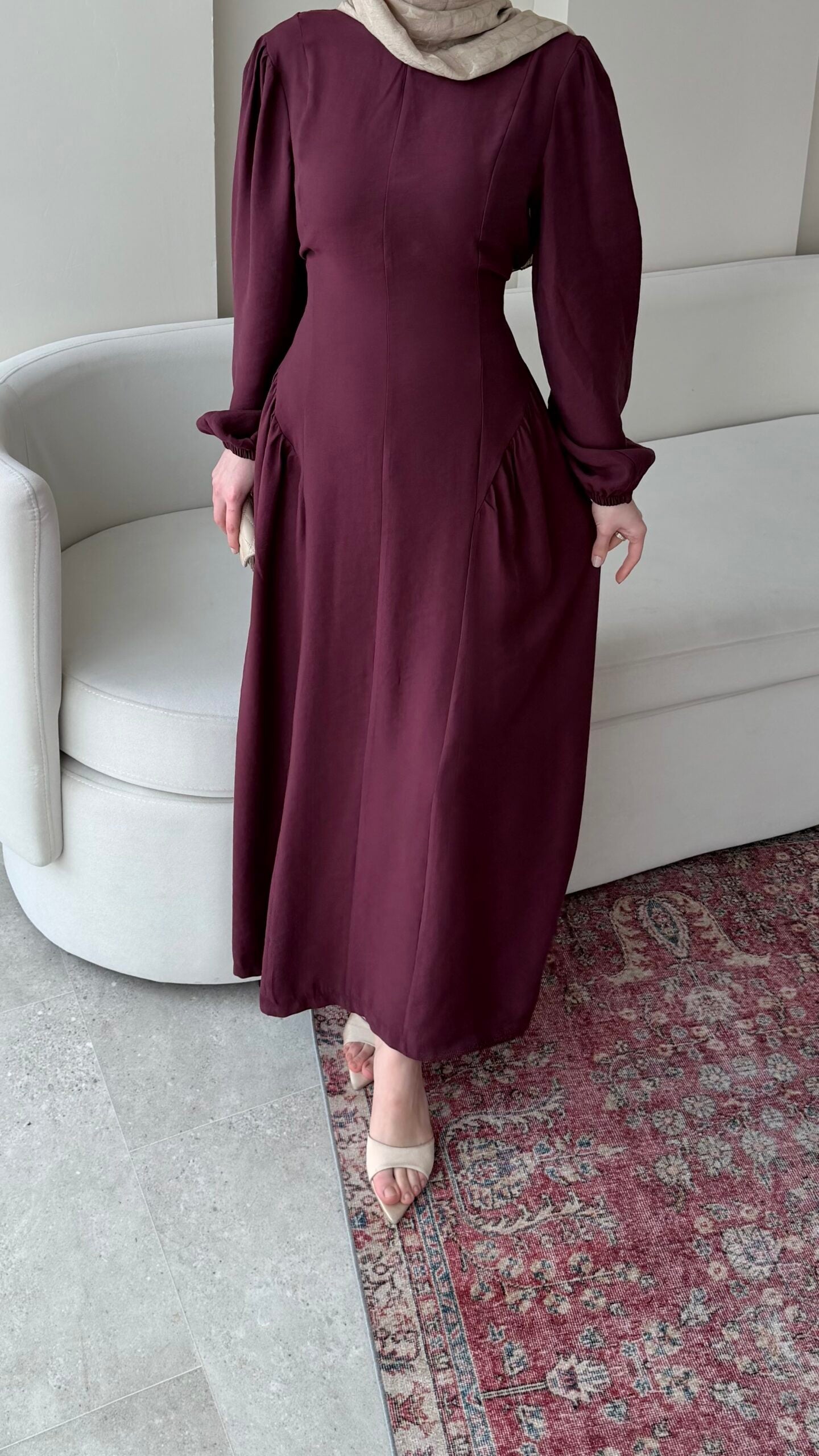 Talya Bağlama Detaylı Elbise – Mürdüm