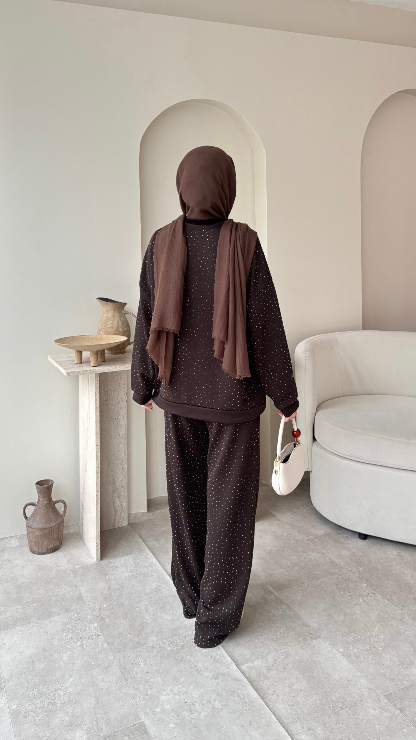 Glow Taşlı Takım – Kahverengi