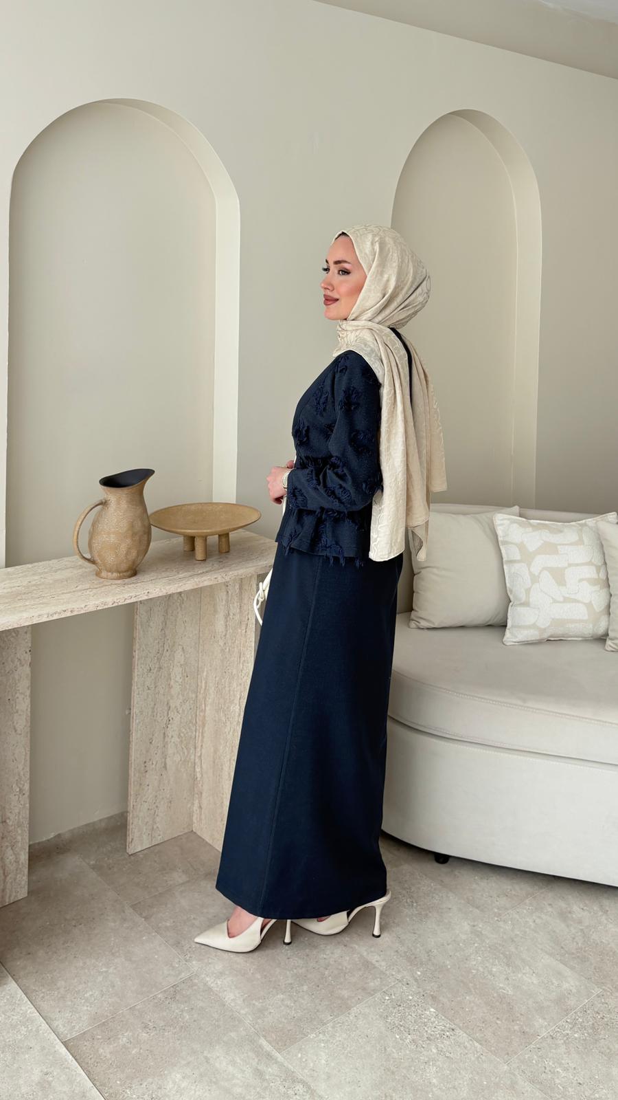 Wool Yandan Büzgülü Takım – Lacivert