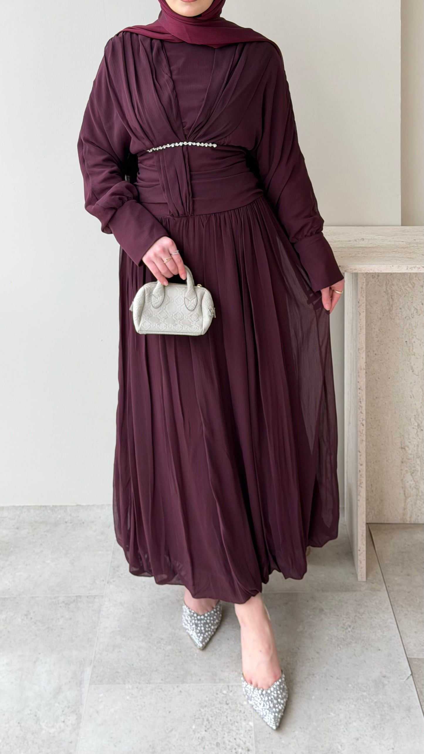 Real Taşlı Elbise – Bordo