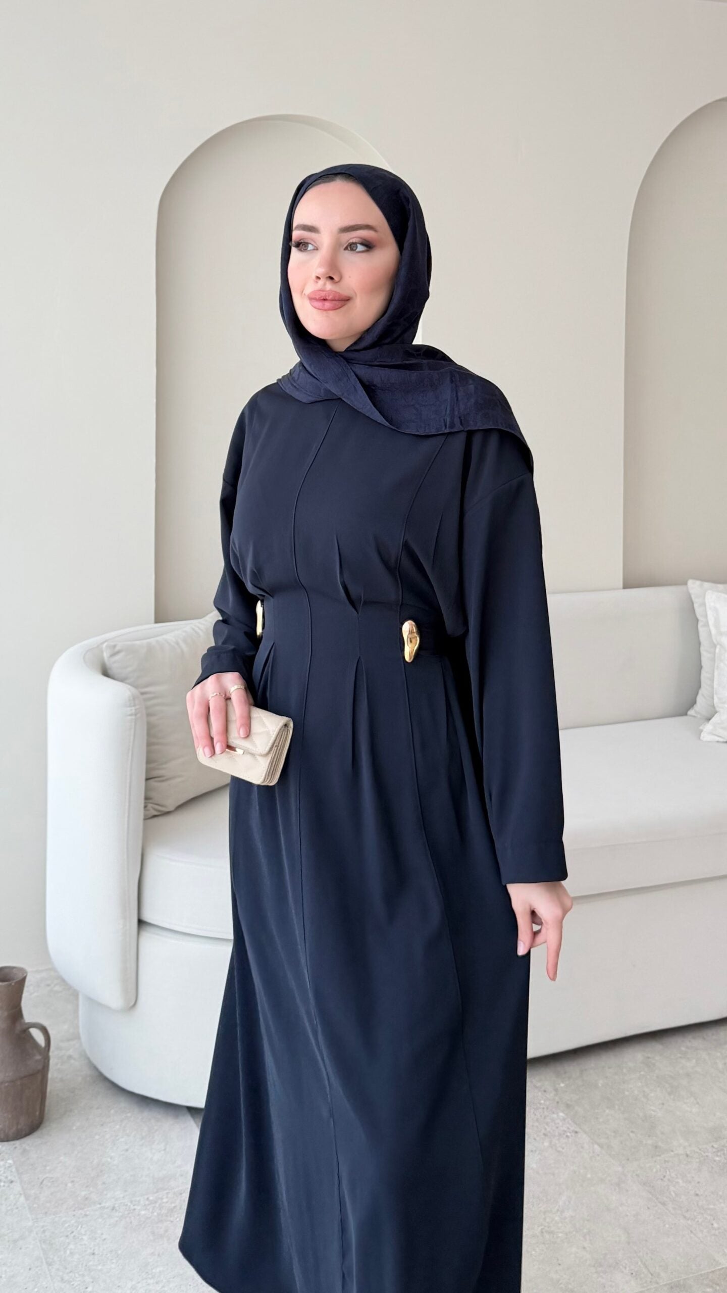 Meyla Gold Detaylı Elbise – Lacivert