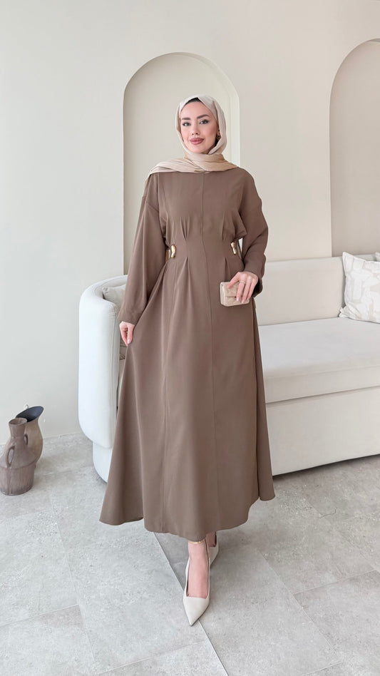 Meyla Gold Detaylı Elbise – Vizon