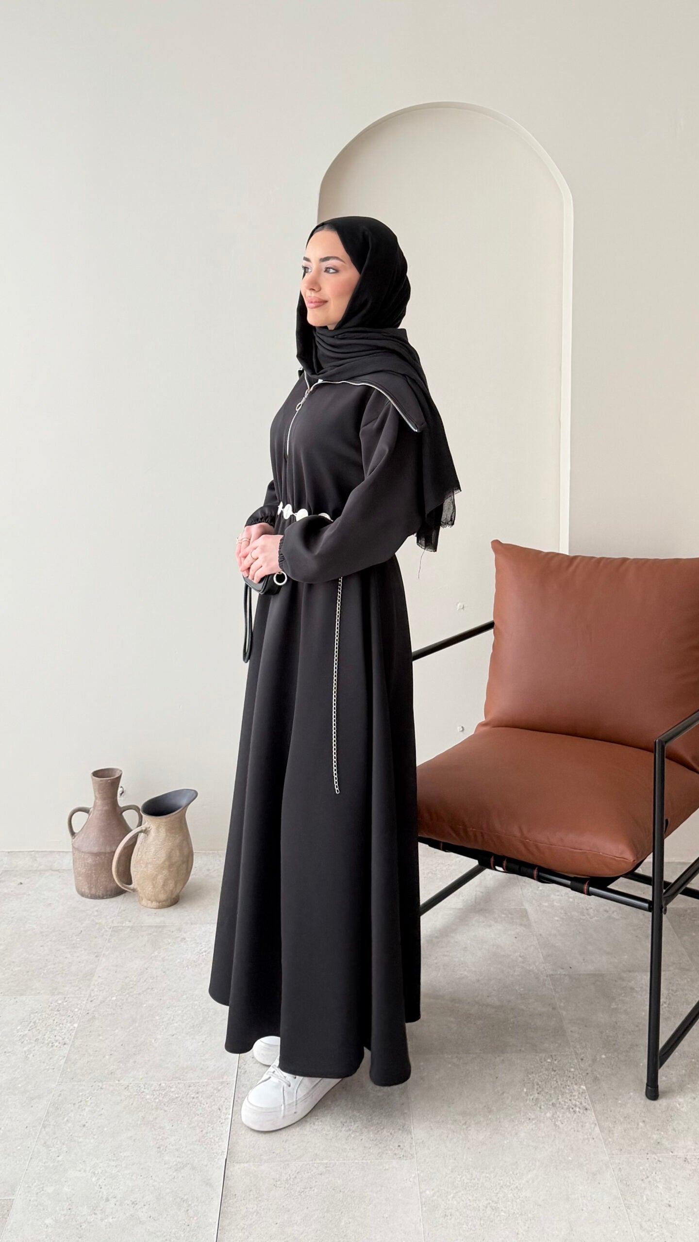 Elen Zincirli Scuba Elbise – Siyah