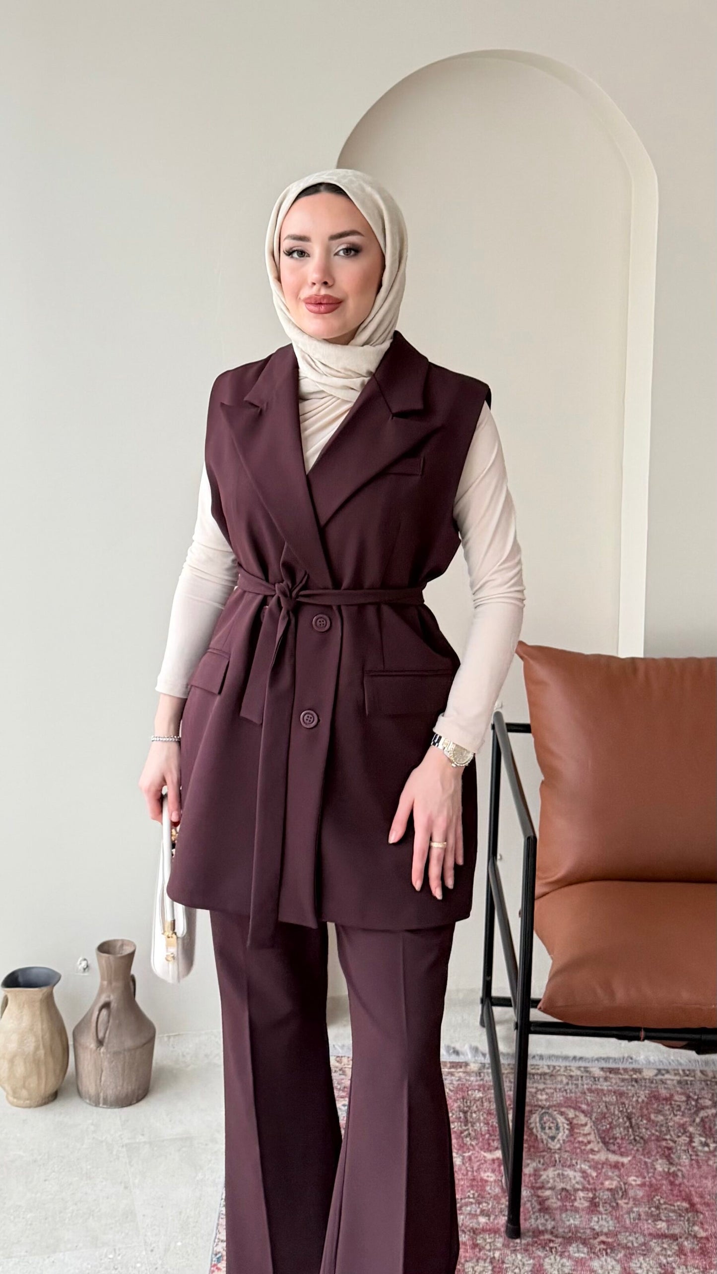 Penta Blazer Yelekli Takım – Mürdüm