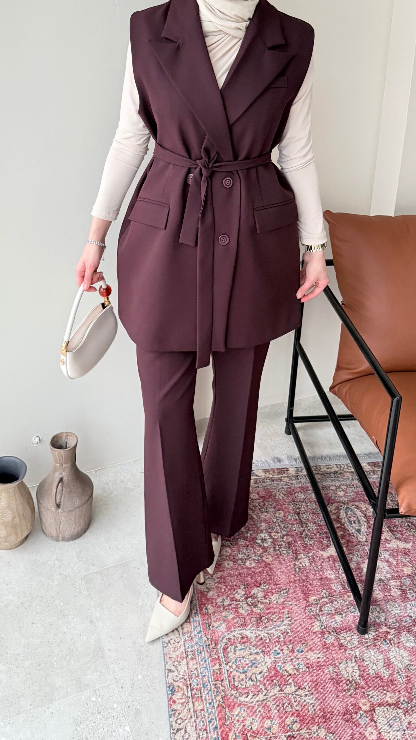 Penta Blazer Yelekli Takım – Mürdüm