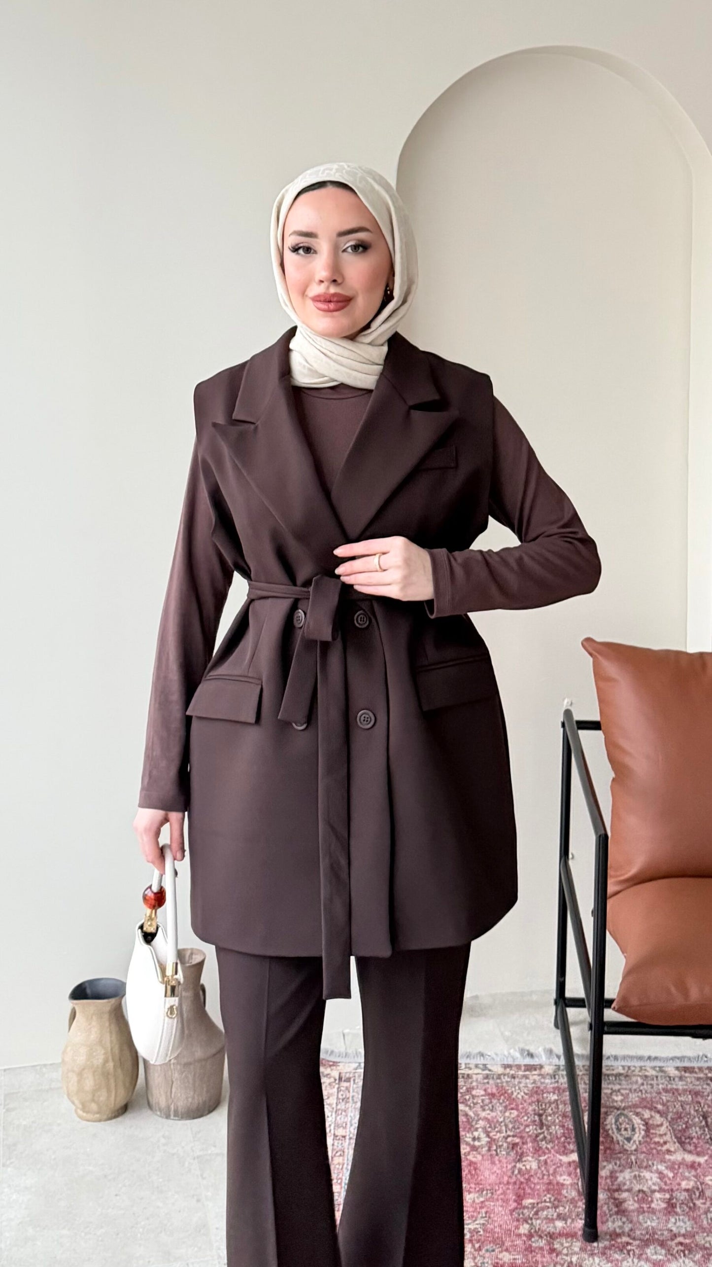 Penta Blazer Yelekli Takım – Kahve
