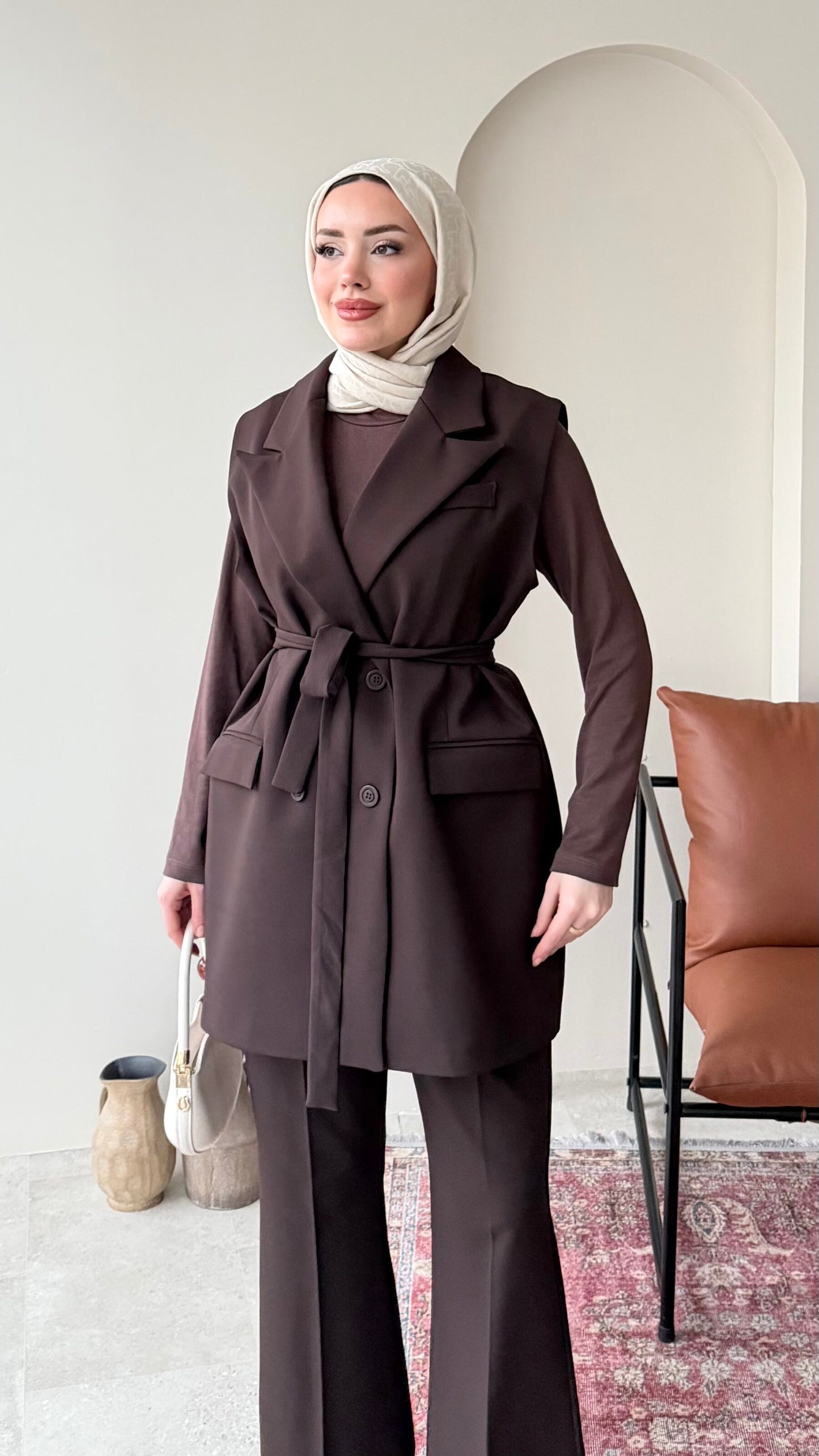 Penta Blazer Yelekli Takım – Kahve