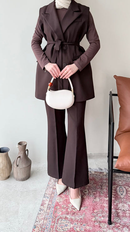 Penta Blazer Yelekli Takım – Kahve
