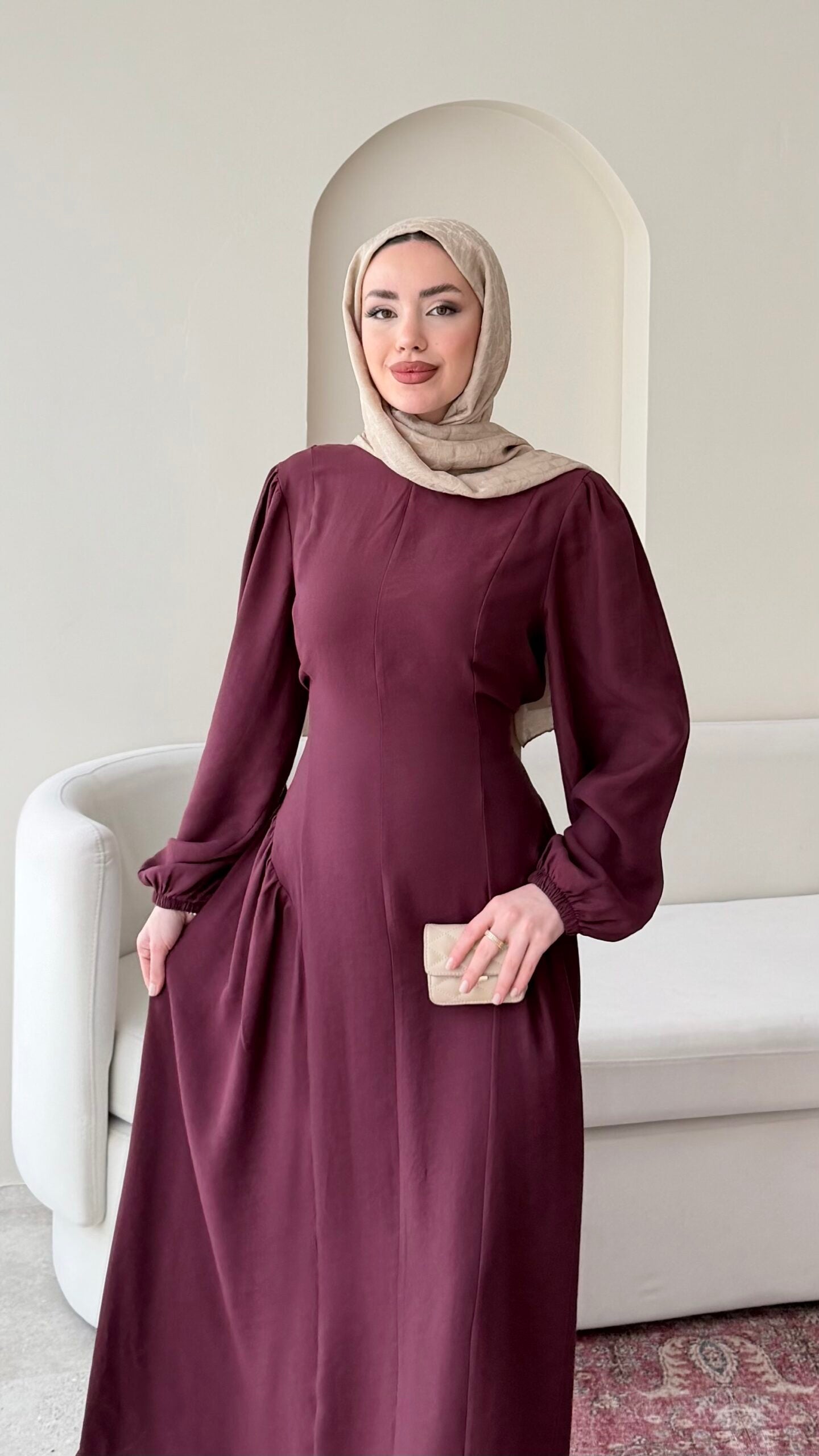 Talya Bağlama Detaylı Elbise – Mürdüm