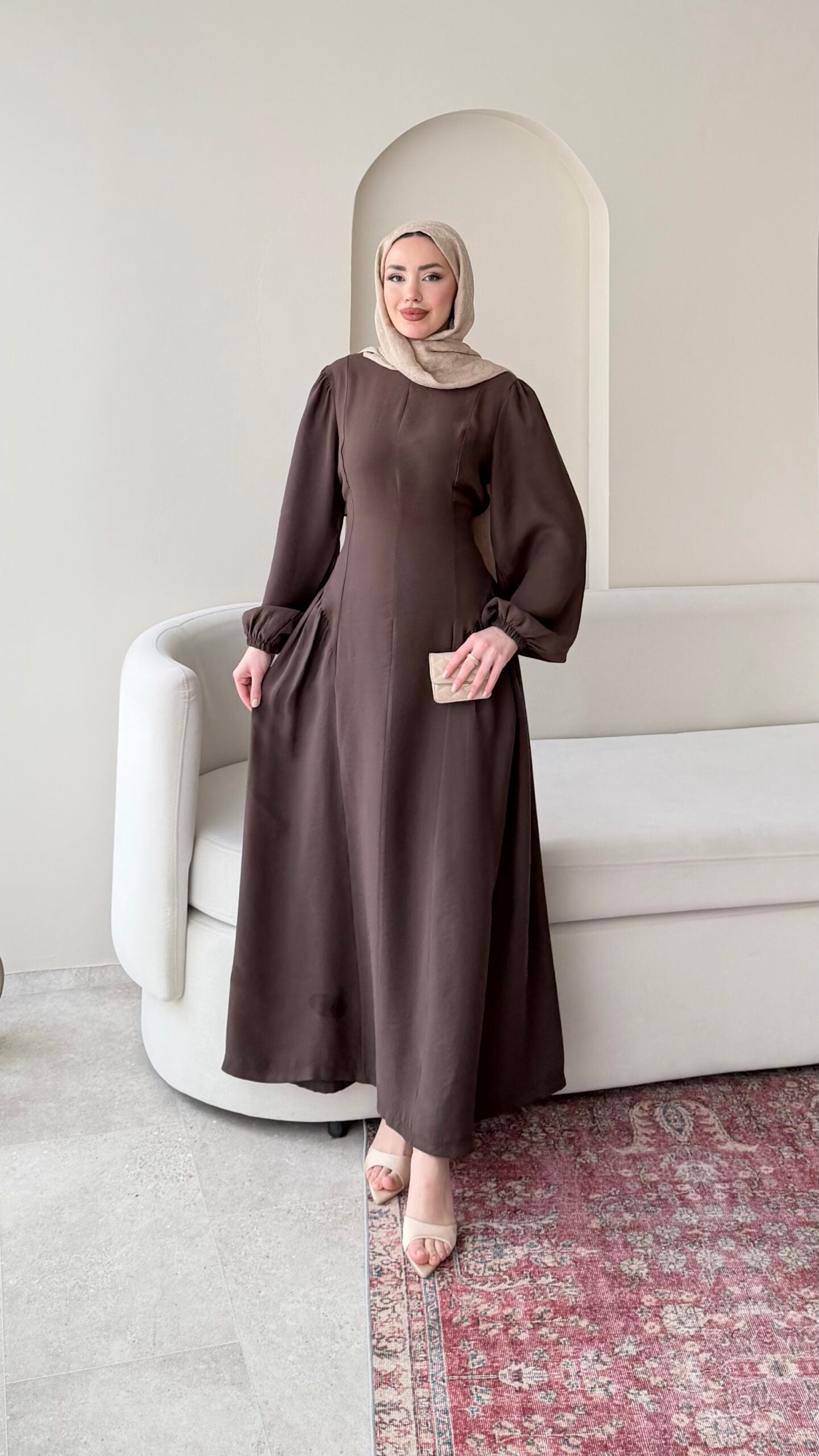 Talya Bağlama Detaylı Elbise – Kahve