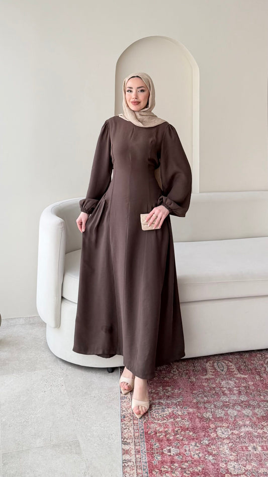 Talya Bağlama Detaylı Elbise – Kahve
