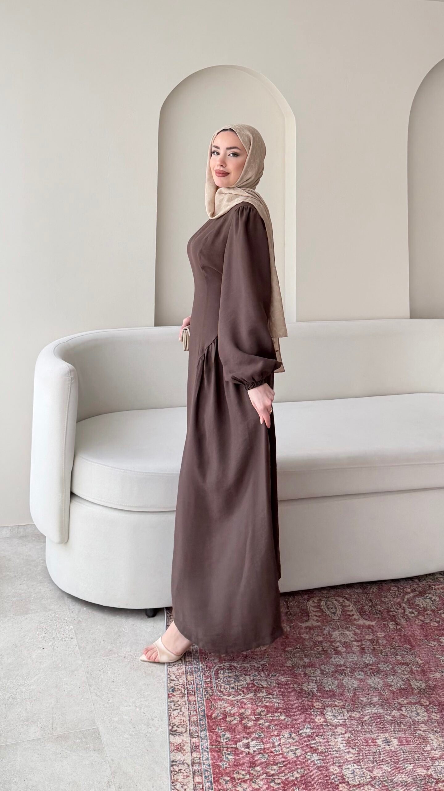 Talya Bağlama Detaylı Elbise – Kahve