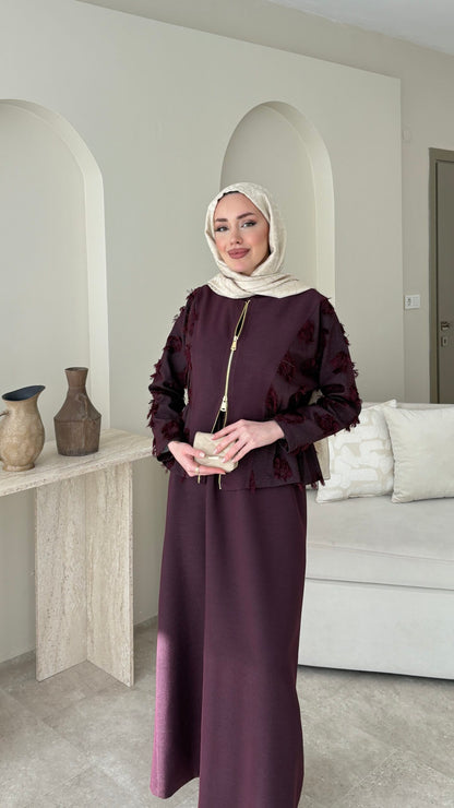 Wool Yandan Büzgülü Takım – Bordo