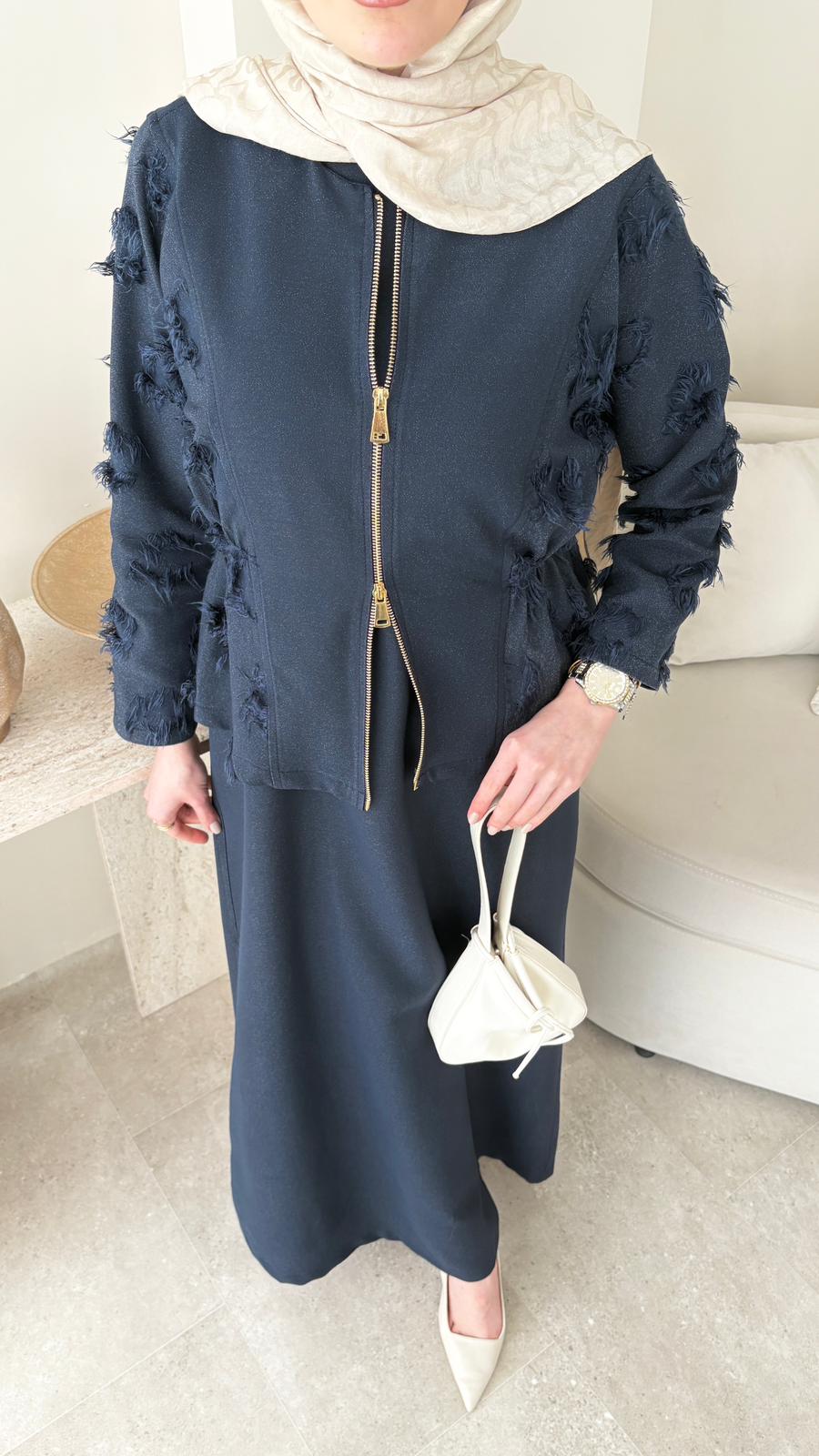 Wool Yandan Büzgülü Takım – Lacivert