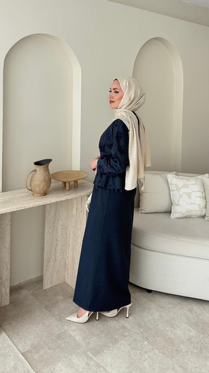 Wool Yandan Büzgülü Takım – Lacivert