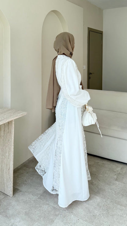 Loom Çiçek Desen Elbise – Beyaz