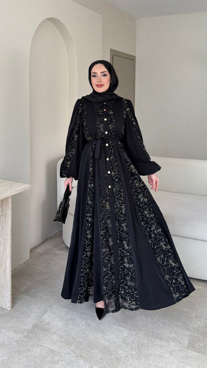 Loom Çiçek Desen Elbise – Siyah 