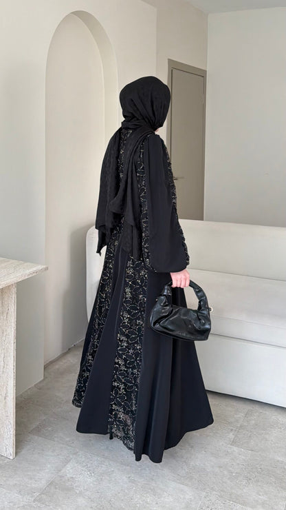Loom Çiçek Desen Elbise – Siyah
