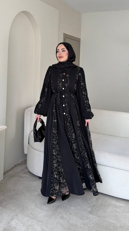 Loom Çiçek Desen Elbise – Siyah