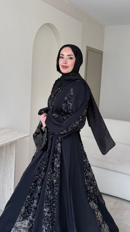 Loom Çiçek Desen Elbise – Siyah