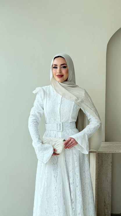 Madrid Volanlı Elbise – Beyaz
