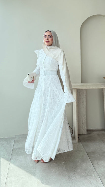 Madrid Volanlı Elbise – Beyaz