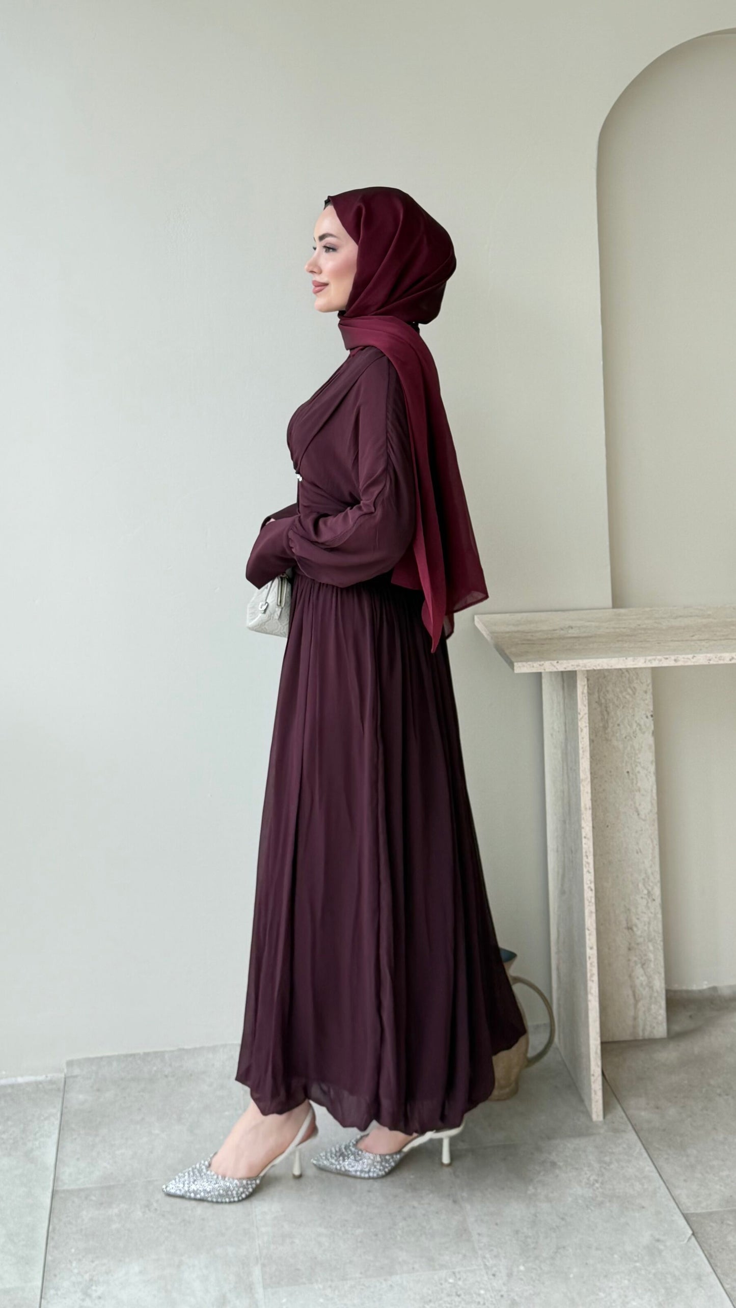 Real Taşlı Elbise – Bordo