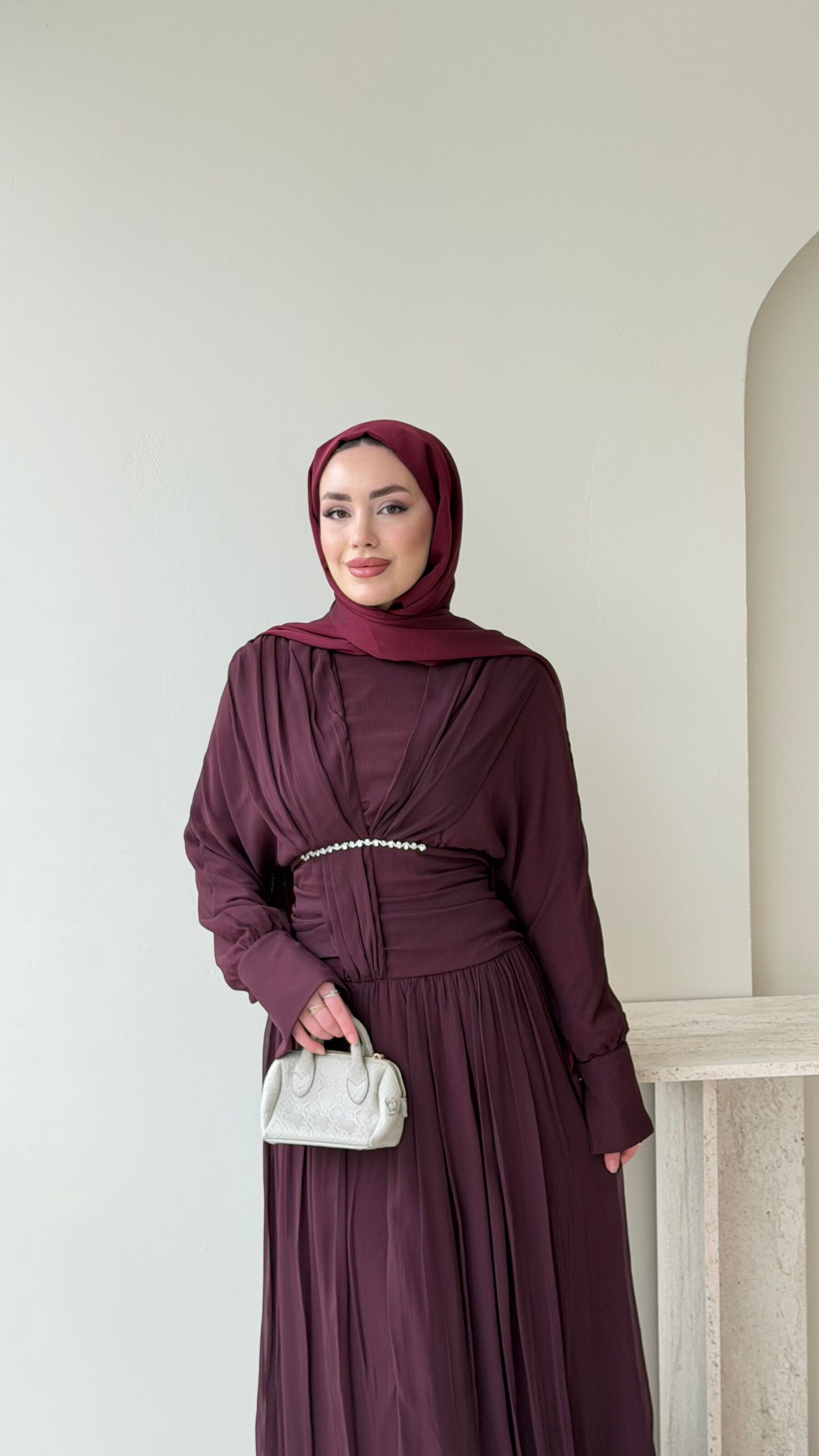 Real Taşlı Elbise – Bordo