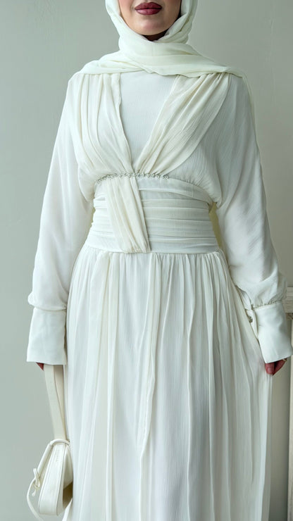 Real Taşlı Elbise – Beyaz