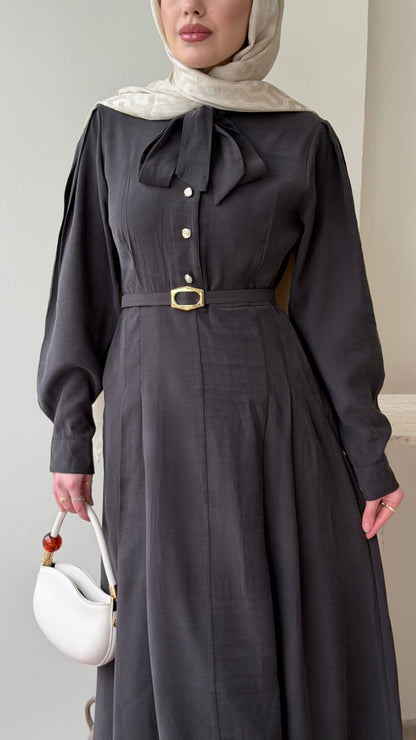 Flora Tensel Elbise – Kahverengi
