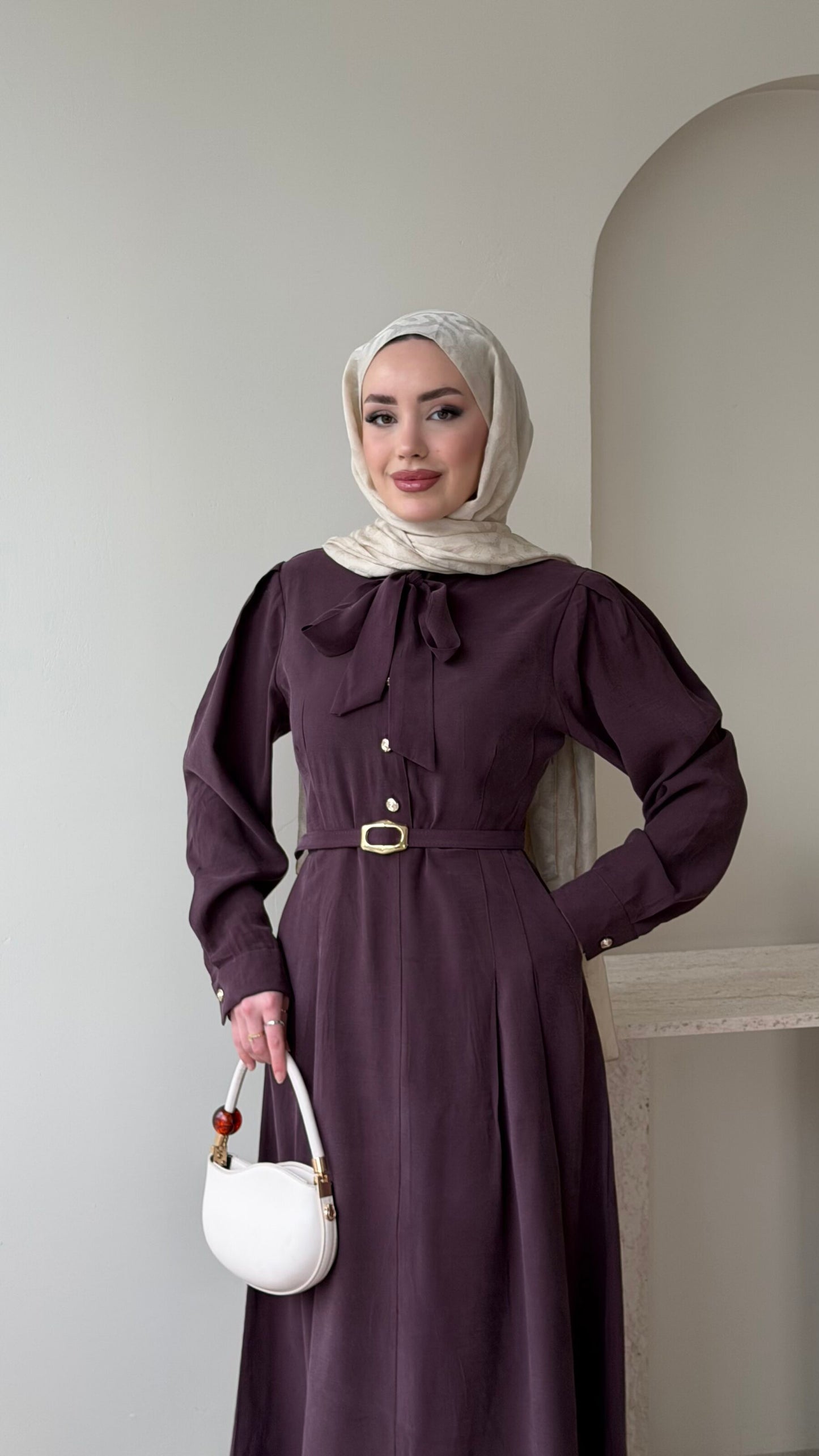 Flora Tensel Elbise – Bordo