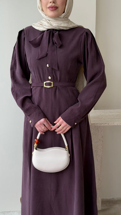 Flora Tensel Elbise – Bordo