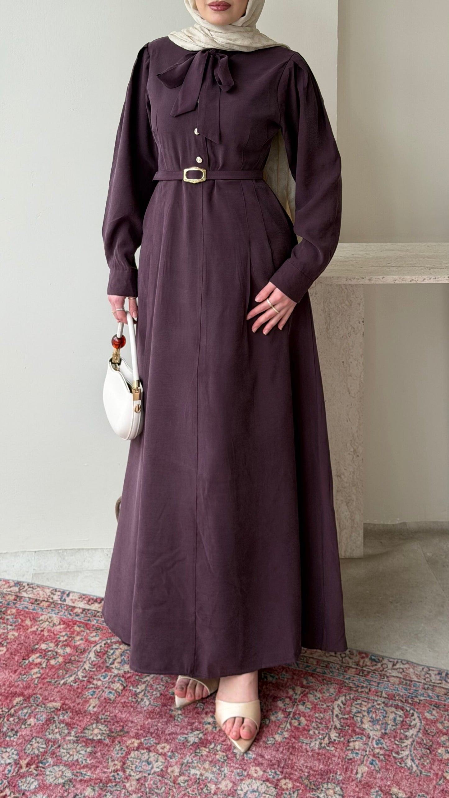 Flora Tensel Elbise – Bordo