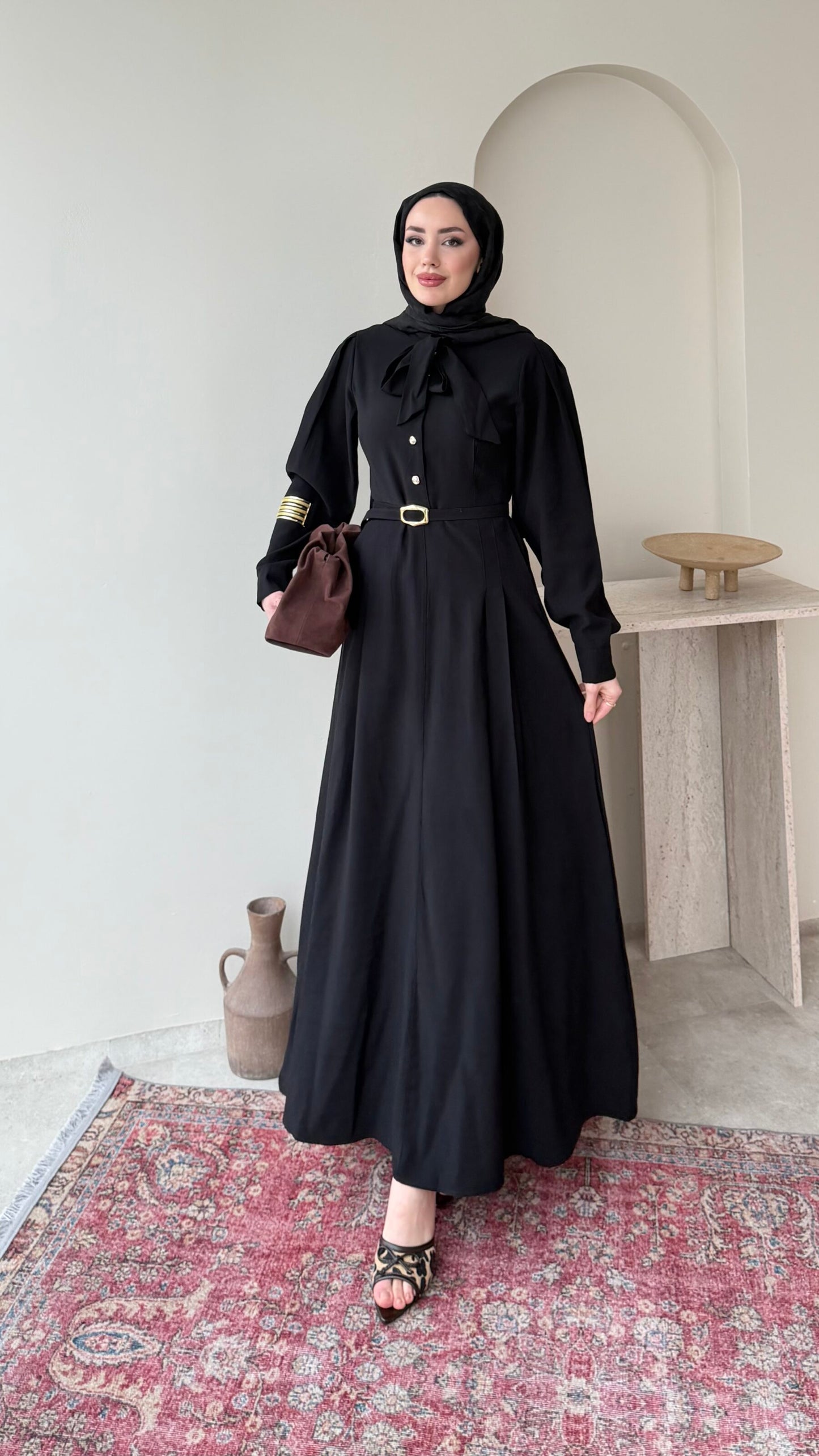 Flora Tensel Elbise – Siyah