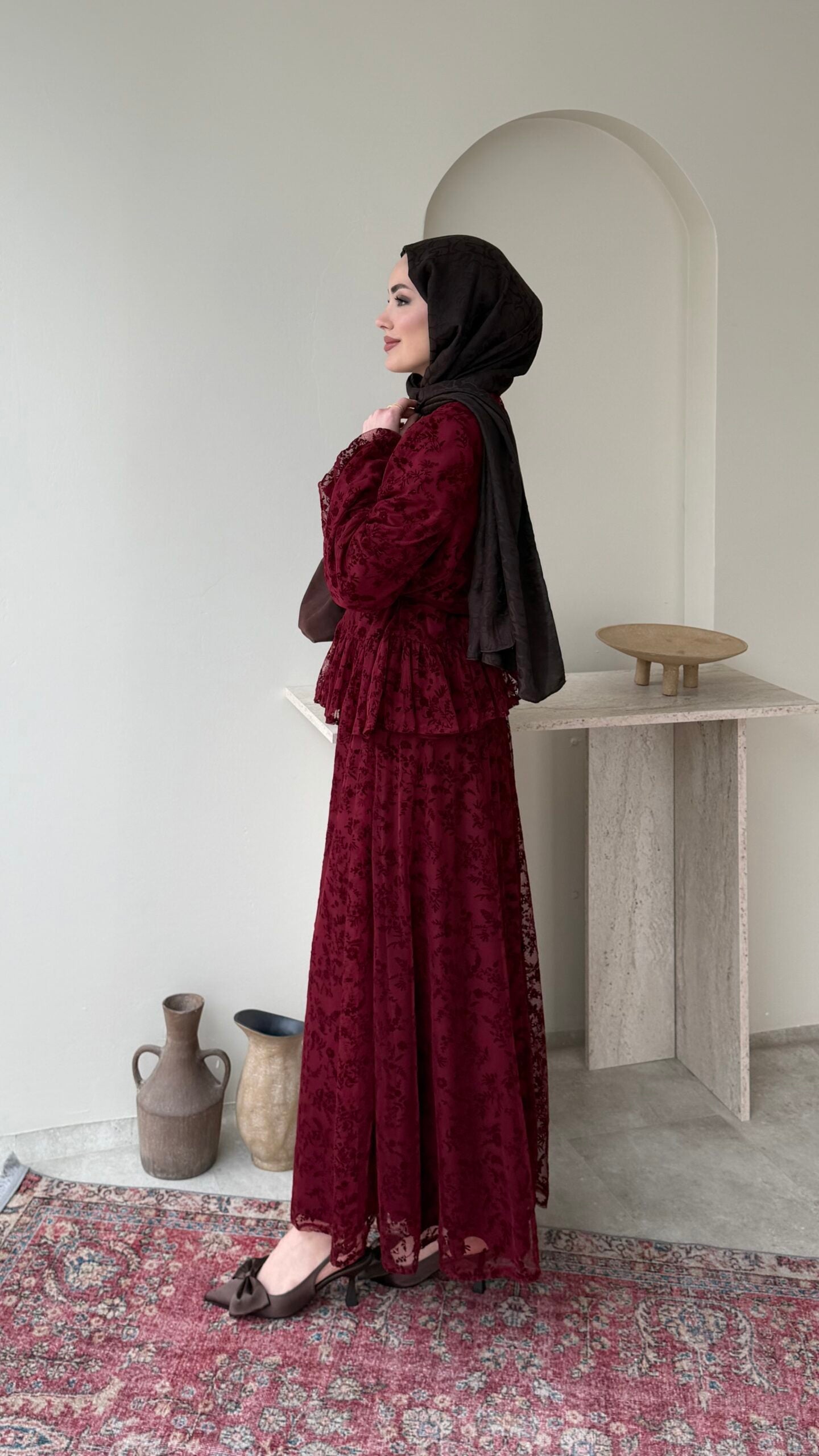 Flow Dantel Takım – Bordo