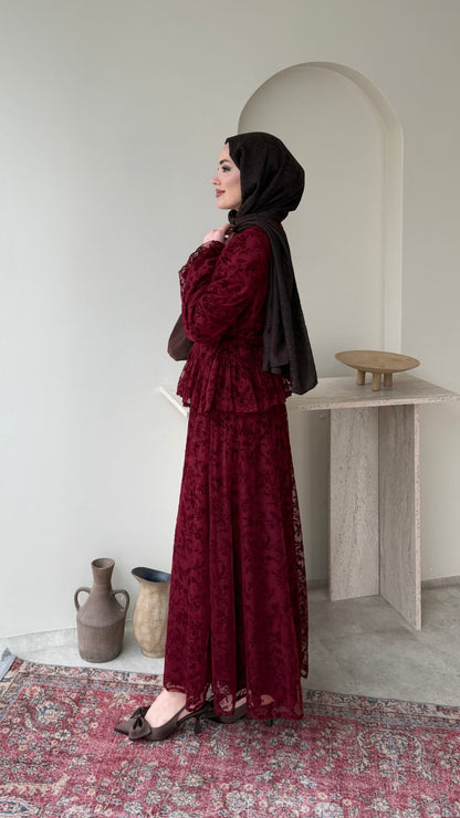 Flow Dantel Takım – Bordo