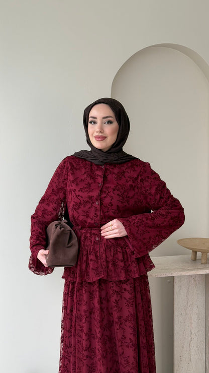 Flow Dantel Takım – Bordo