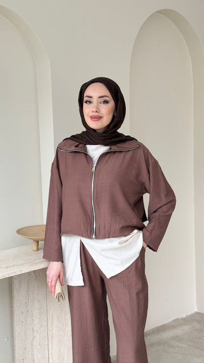Mia Çilek Kumaş Takım – Kahverengi
