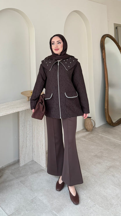 Lara Üçgen Desen Ceket – Kahverengi