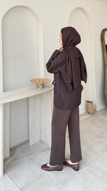 Lara Üçgen Desen Ceket – Kahverengi