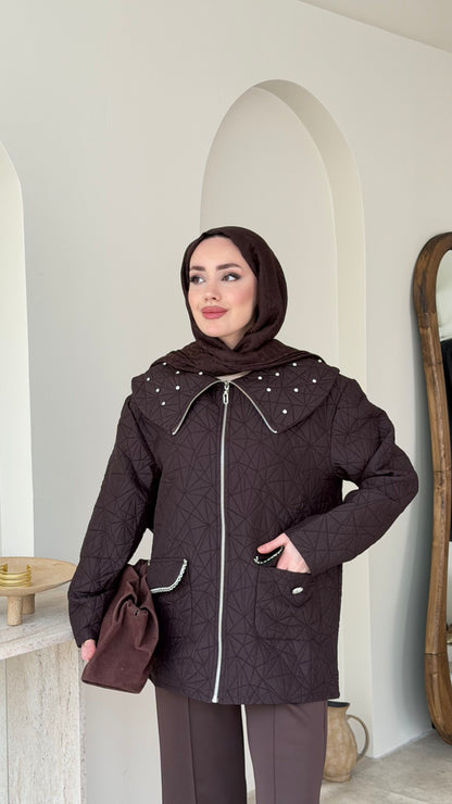 Lara Üçgen Desen Ceket – Kahverengi