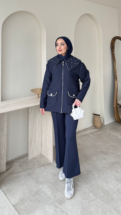 Lara Çiçek Desen Ceket – Lacivert