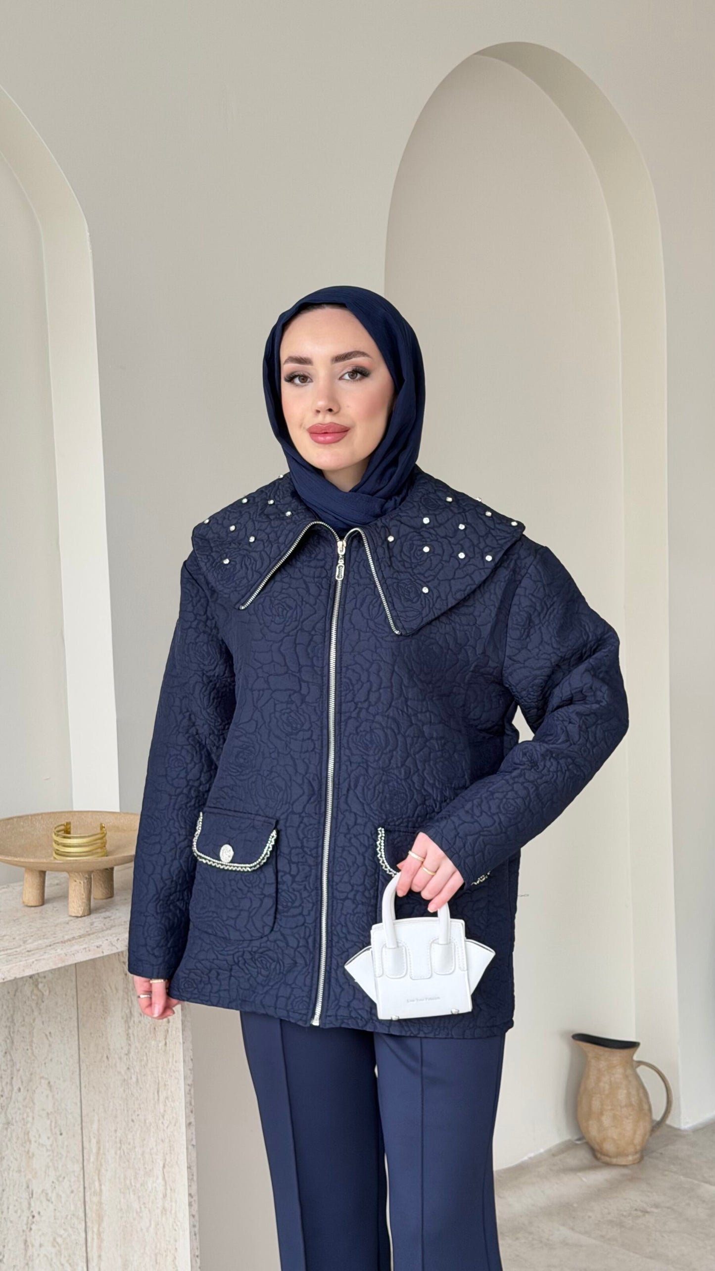 Lara Çiçek Desen Ceket – Lacivert