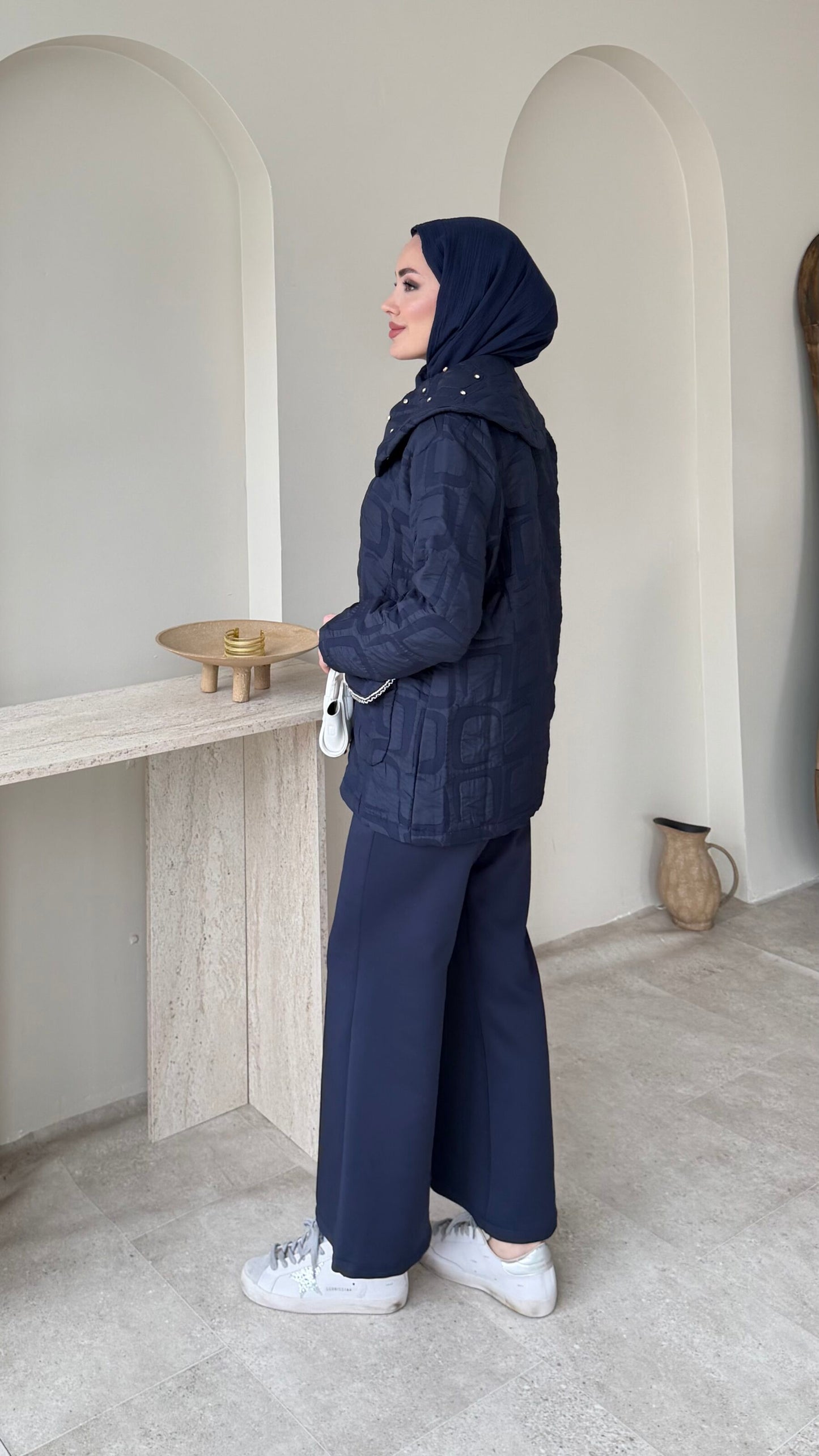 Lara Geometrik Desen Ceket – Lacivert