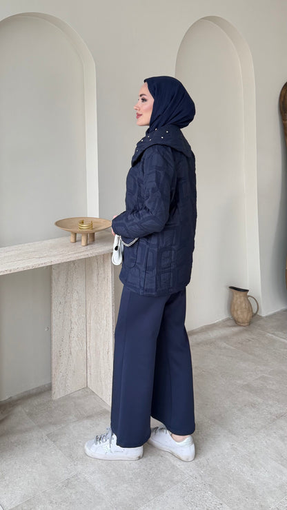 Lara Geometrik Desen Ceket – Lacivert