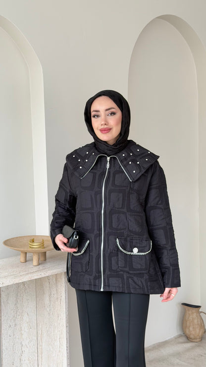 Lara Geometrik Desen Ceket – Siyah