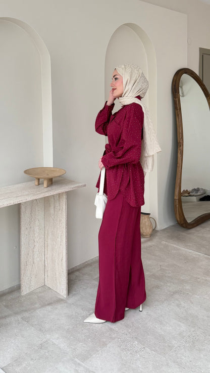 Lina Taşlı Takım – Bordo