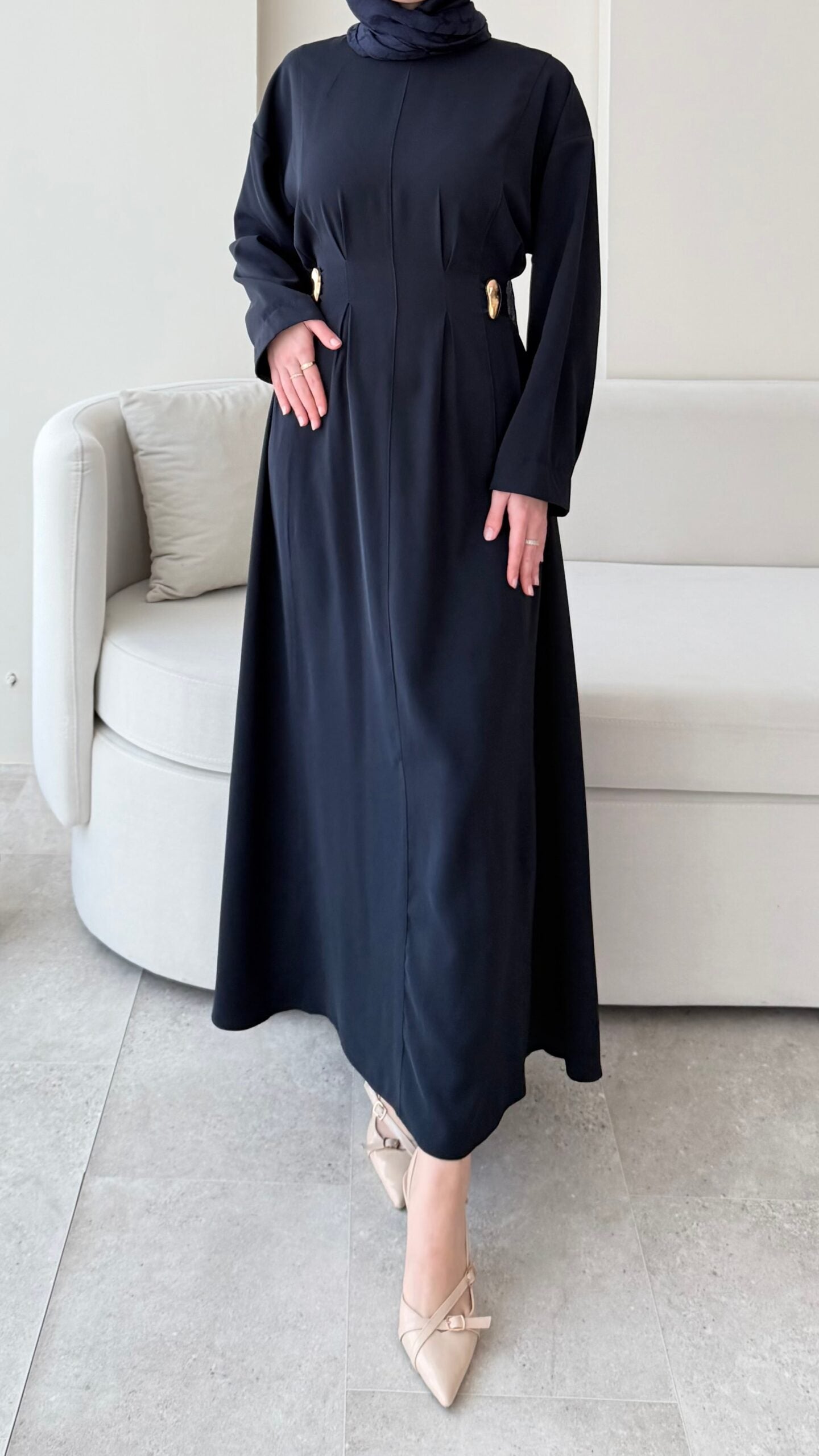 Meyla Gold Detaylı Elbise – Lacivert