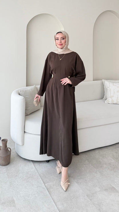 Meyla Gold Detaylı Elbise – Kahverengi