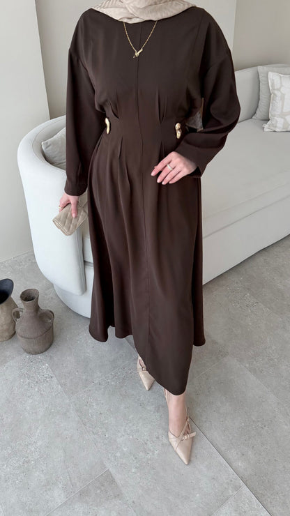 Meyla Gold Detaylı Elbise – Kahverengi